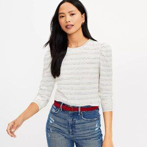 LOFT Shimmer Stripe Puff Sleeve Top Size Petite XXSP